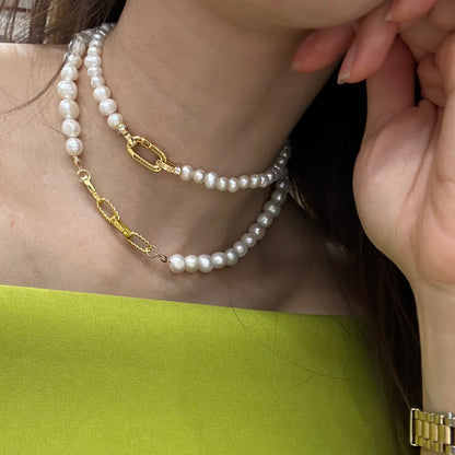 Collette Freshwater Pearl Choker Necklace with Gold Chunky Push Clasp