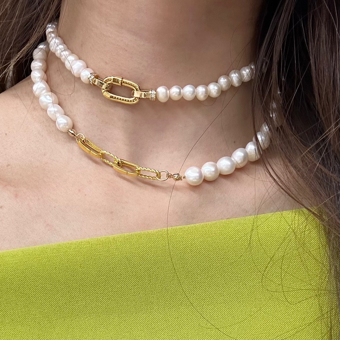 Collette Freshwater Pearl Choker Necklace with Gold Chunky Push Clasp