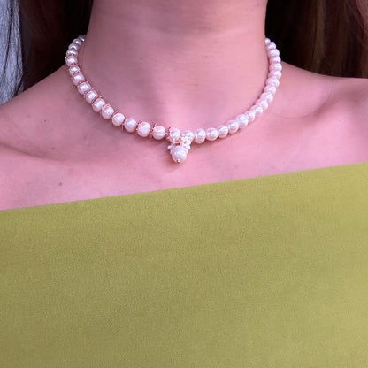 Céline Freshwater Pearl Necklace with Filigree Flower Charm