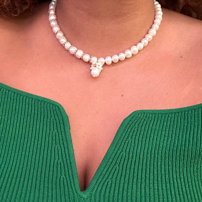 Céline Freshwater Pearl Necklace with Filigree Flower Charm