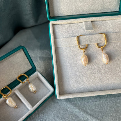 Yvonne Baroque Twisted Pearl and Drop Hoop Earrings
