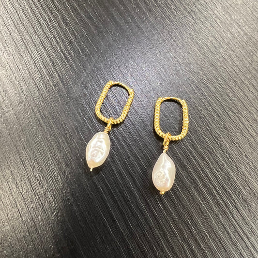 Yvonne Baroque Twisted Pearl and Drop Hoop Earrings