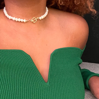 Béatrice Freshwater Pearl T-Bar Choker Necklace